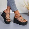 Big Size Shoes Slippers Soft Low On A Wedge Platform Slides Summer Woman Comfort Leopard Beach Rome Hoof Heels PU Casual R