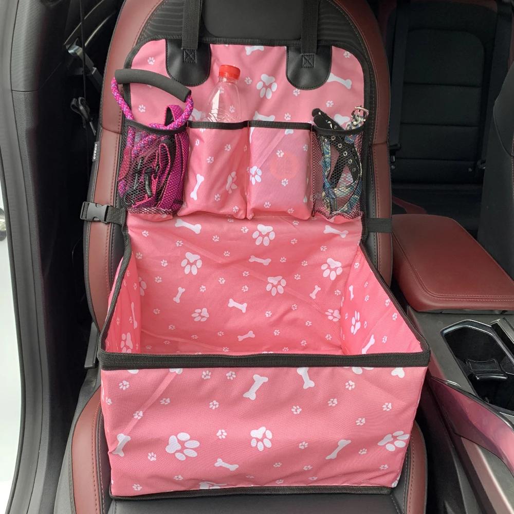 Dog Car Seat with Storage Pockets Travel Dog Car Seat Cover Folding Hammock Dog Car Seat Basket for Small Medium Dogs