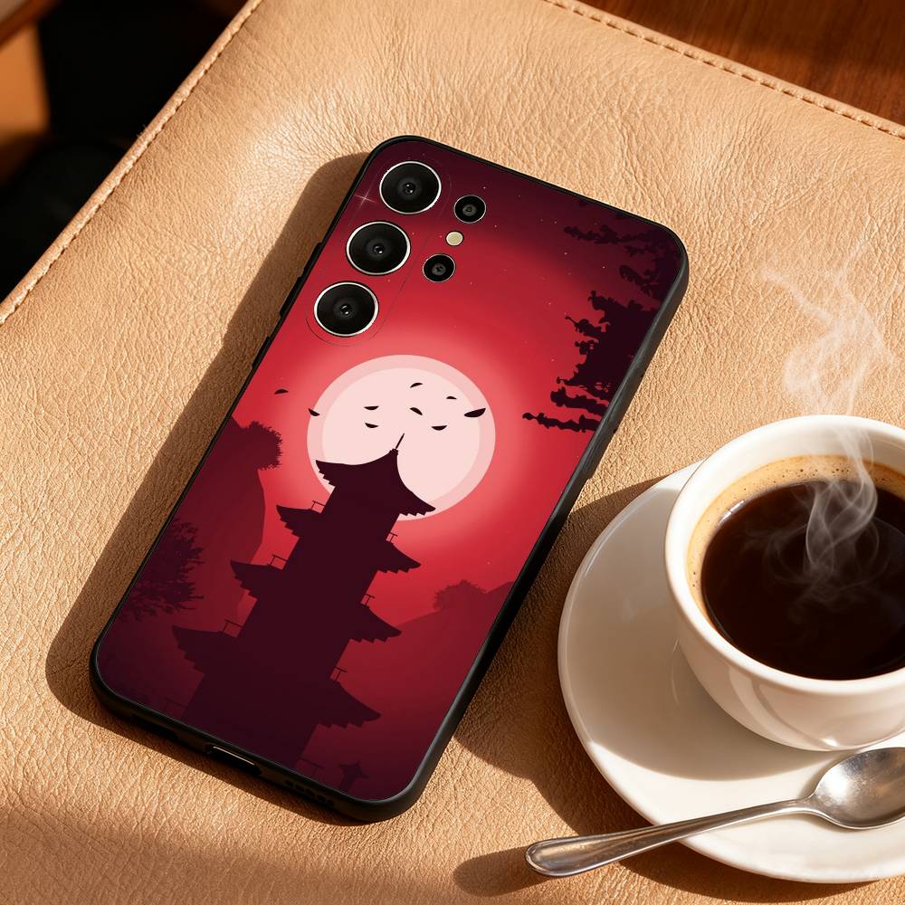 Japanese Landscape Art Elements Phone Case For Samsung S26,S25,24,23,22,30,21,10,9,Ultra,Plus,Lite,Black Soft Case