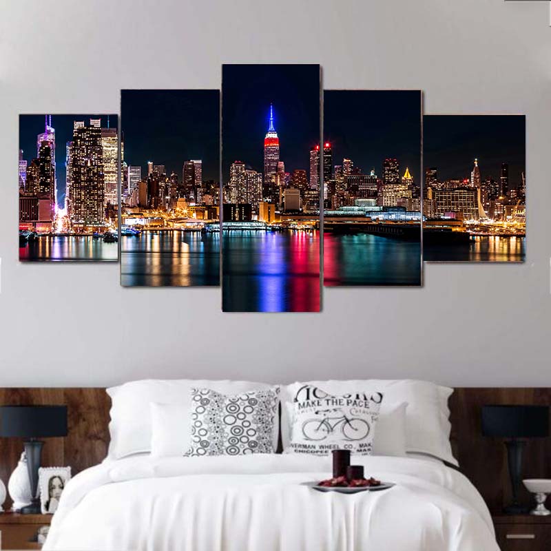 5 Panels New York City Scenery Canvas Painting Landscape Posters and Prints Wall Pictures for Living Room Home Decor No Frame