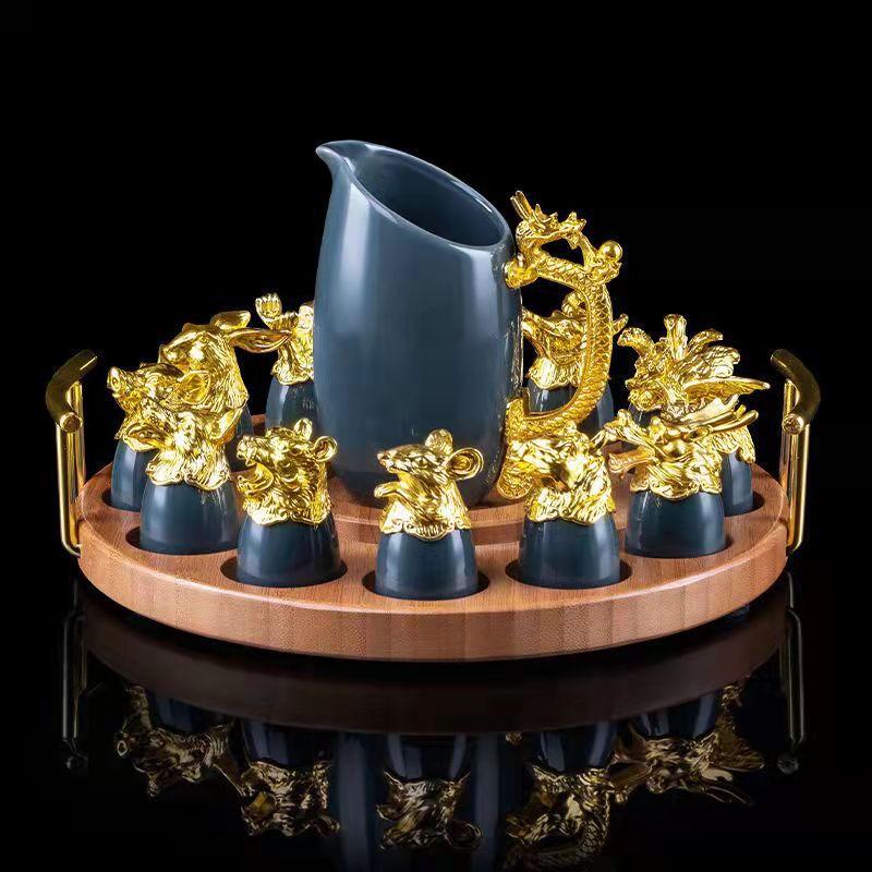 Shangqi Ink Green Ceramic Zodiac Baijiu Set