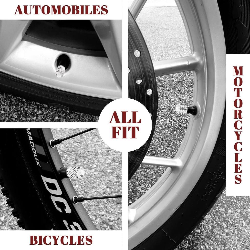 Bling Tire Valve Caps, 4 Pack Handmade Crystal Rhinestone Tire Caps Universal Bling Car Accessories for Women Dustproof Bling Valve Stem Caps Cover