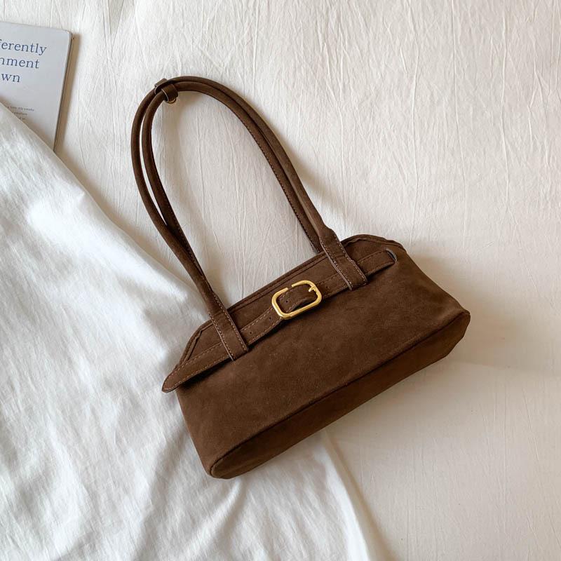 Women's Luxury Suede Shoulder Bag - Retro Matte Design, French-Inspired Baguette for Autumn/Winter
