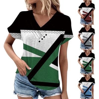 Summer Tops For Women Floral Pattern  For Women V-Neck Short Sleeve Comfy Womens Tops Oversized Tshirts