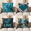 Home Decor A Turquoise Rose-Patterned Decorative Pillow Cover Pattern Cushion Cover Suitable For Sofa Bedroom Car Pillow Cover