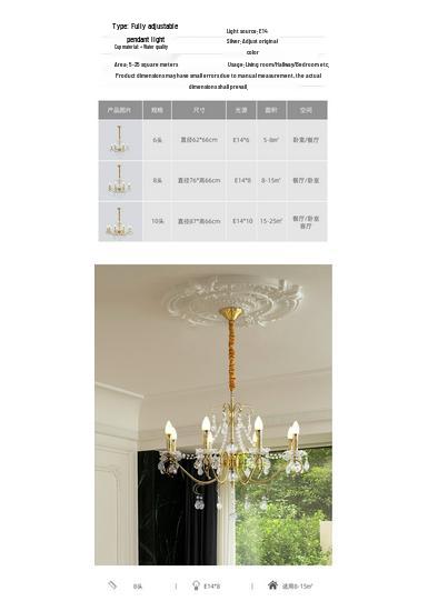 American Crystal Copper Chandelier - Elegant European Candle Style for Living, Dining, and Bedroom