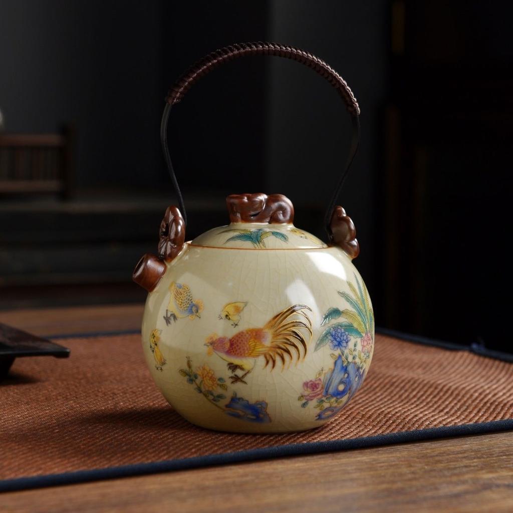 Ru Kiln Hydrangea Flower Beam Pot Teapot Tea Ware Household Ceramic Tea Set Tea Making Single Pot Open Film Can Raise Teapot