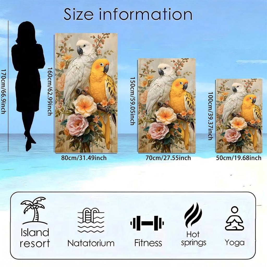 Exquisites Papageien- und Blumenmuster Polyester-Mikrofaser-Strandtuch ist sehr saugfähig, geeignet für Schwimm- und Strandausflüge