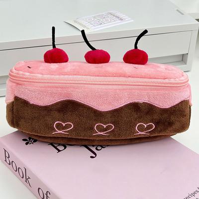 Nouveau Sac à Stylo en Peluche Étui à Crayons Gâteau aux Cerises Trousse à Crayons Grande Capacité Fournitures Scolaires Boîte à Crayons