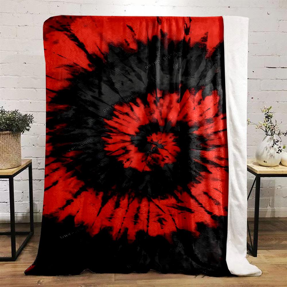 Red and Black Tie-Dye Spiral Design Patterned Flannel Blanket Perfect for the Bedroom Living Room, Sofa, or a Little Nap