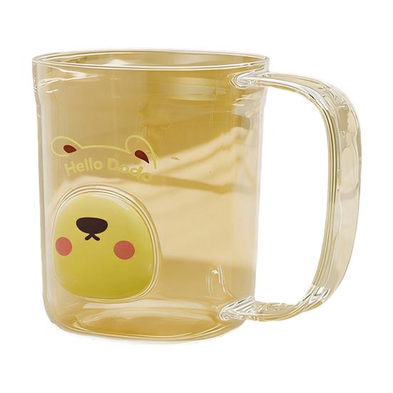 

Стаканчик для ополаскивателя рта с нескользящей ручкой, гладким круглым ободком, прозрачным корпусом, дизайн с кроликом и медведем, стаканчик для ванной комнаты со слотом для зубной щетки жёлтый