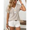 2026 Summer New Women's Patchwork Knit V-Neck Button Pullover Short Sleeve