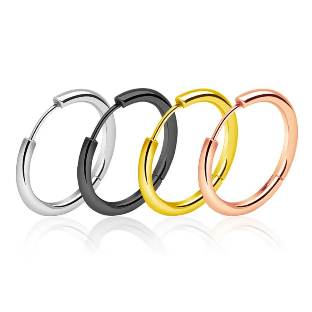 2pcs Classic Simple Glossy 8-20mm Circle Hoop Earrings For Women  Gold and Silver Two-color Stainless Steel Unisex Jewelry Gift