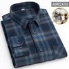 New Men's Plus Size Brushed Cotton Plaid Long Sleeve Shirt for Middle-Aged & Elderly with Straight Hem