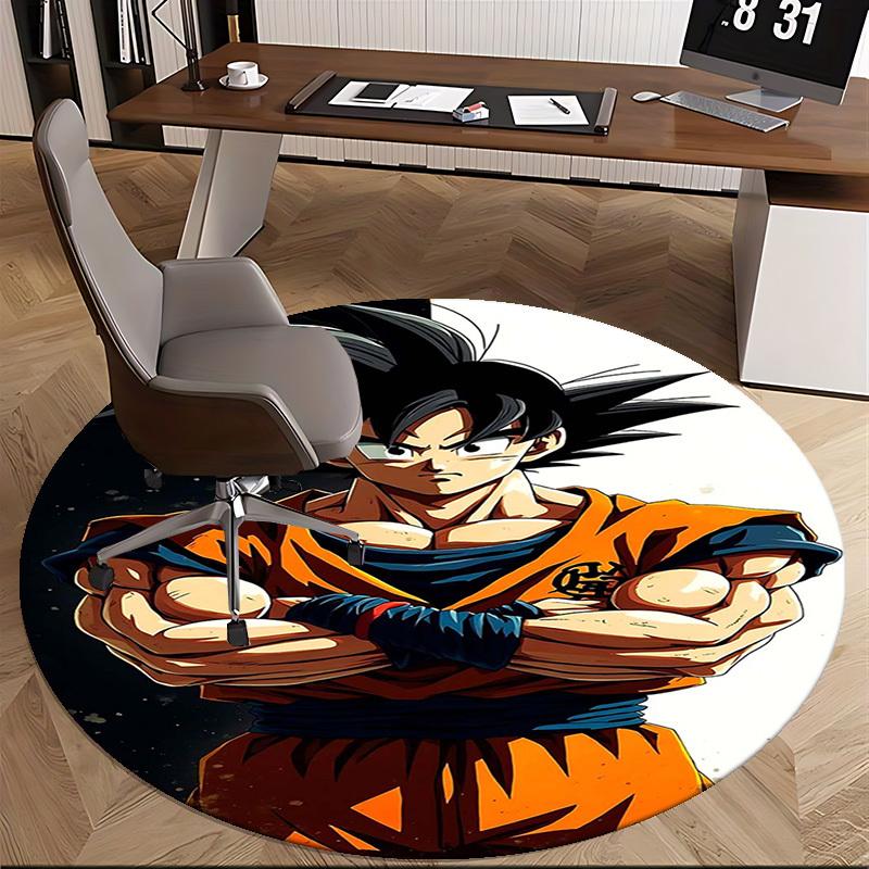 1pc Dragon Ball Z Goku Round Carpet - Anime Cartoon Design Chair Mat, Non-Slip Rug for Office, Home Decor, Living Room