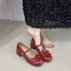 French Retro Versatile Thick Heel Light Mouth Single Shoes Women's 2025 New Autumn Skirt Heightening Soft Sole Mary Jane Shoes
