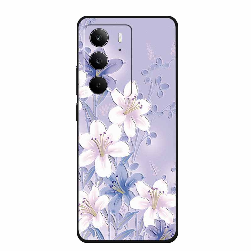 3D Emboss Case For Realme C75 4G 5G C75x V70 V70s 14x Realme C71 4G Case C 75 71 Coque Flower Black Silicone Soft Back Cover Bag