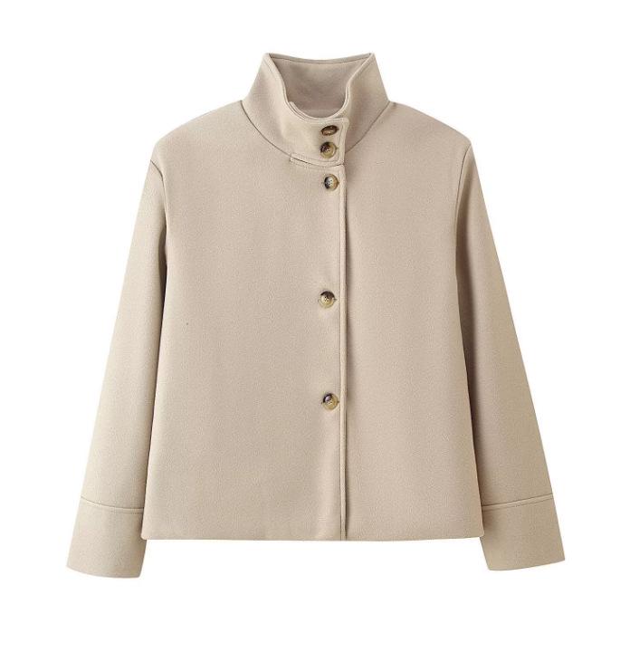 Elegant Women's Short Stand-Up Collar Wool Coat