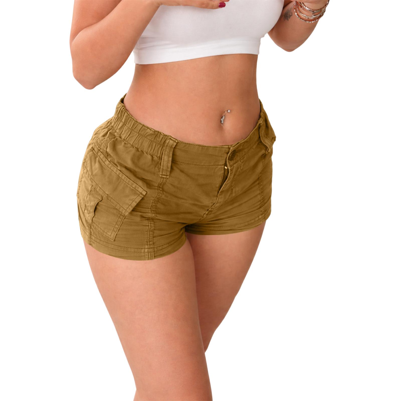

Women s E-Girl Cargo Shorts Summer Slim Fit Elastic Waist Streetwear Shorts XL коричневый