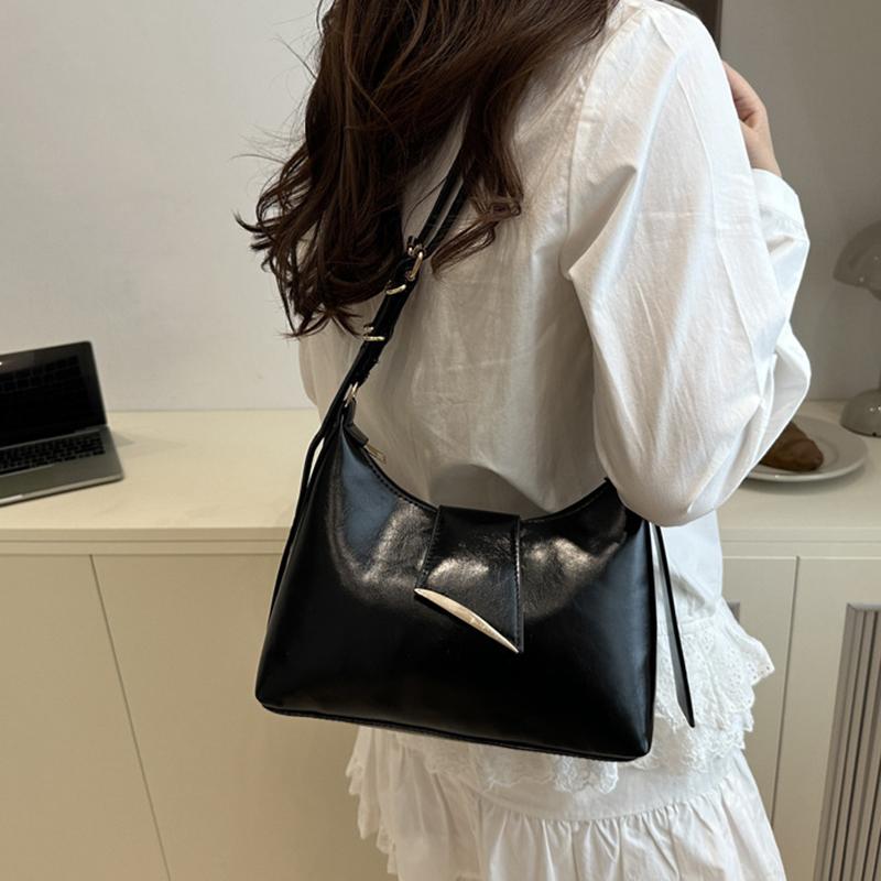 Yogodlns Women's Faux Leather French Casual Vintage Pure Color Simple Shoulder Crossbody Underarm Bag