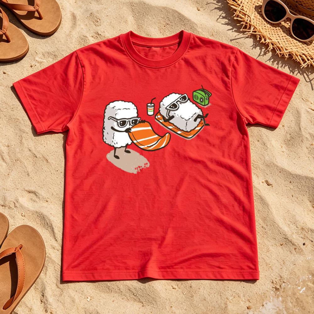 Two Sushi Rolls Sunglasses Vacation Graphic T Shirt Female Kawaii Food Meme Tee Summer Beach Pool Party Top Cute Japanese Style