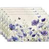 4pcs Farmhouse Flowers Placemats Butterfly Lavender Floral Plants Flower Leaves Placemats Rustic Floral Waterproof Washable Tabl