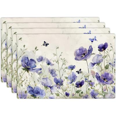 4 st Lantliga Blommor Bordsunderlägg Fjäril Lavendel Blommor Växter Blad Bordsunderlägg Rustik Blommig Vattentät Tvättbar Bord