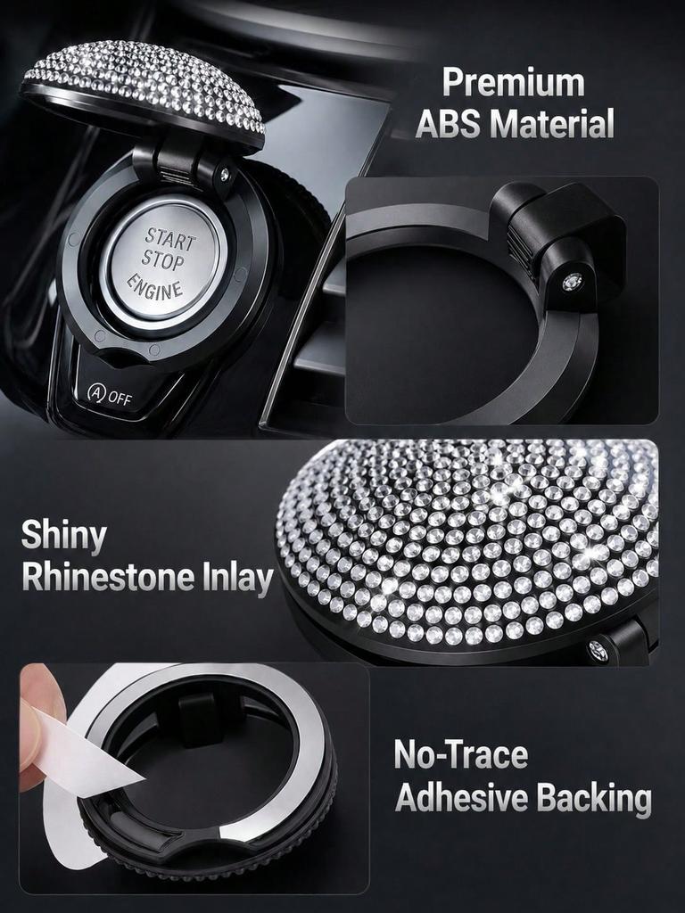 Diamond Crystal Car One Button Start Cover, Bling Ignition Switch Ring Sticker, Protective Decor Modification Accessories for Wo