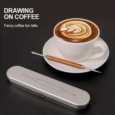 נירוסטה קפה לקשט אמנות עט ידית עץ Latte למשוך פרח מחט בריסטה כלי קפה אביזרי דוגמנות