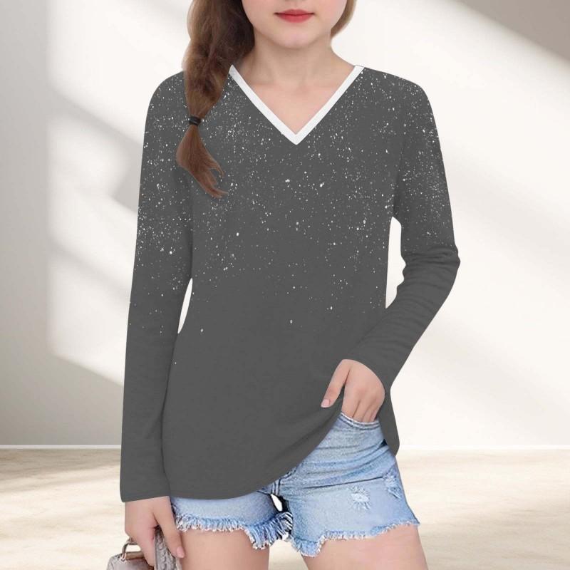 Womens V-Neck Long Sleeve Loose Fit T-Shirt With Polka Dot Print Casual Oversized Top Daily Wear