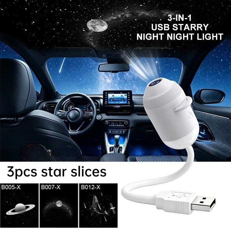 2-in-1 Galaxy Projector Night Light USB LED Starry Sky Lamp 360° Rotation Adjustable Brightness for Bedroom Ceiling Room Car Decor
