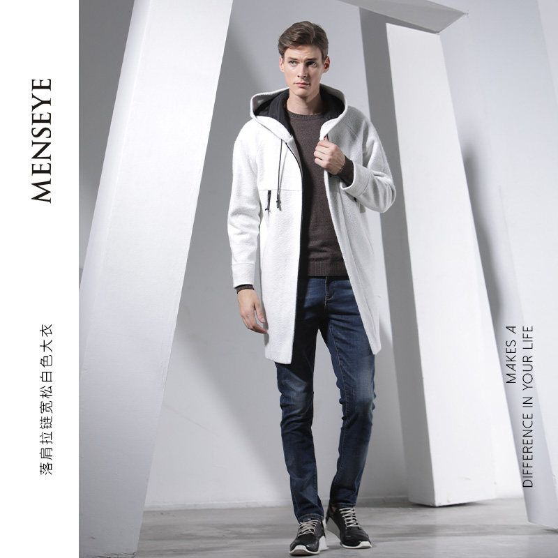 Menseye White Mid-Length Autumn and Winter Coat