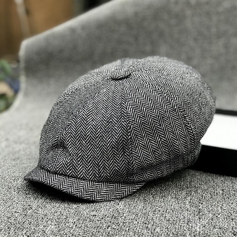 Youth British Vintage Herringbone Hat Men'S Spring Cap Plaid Beret