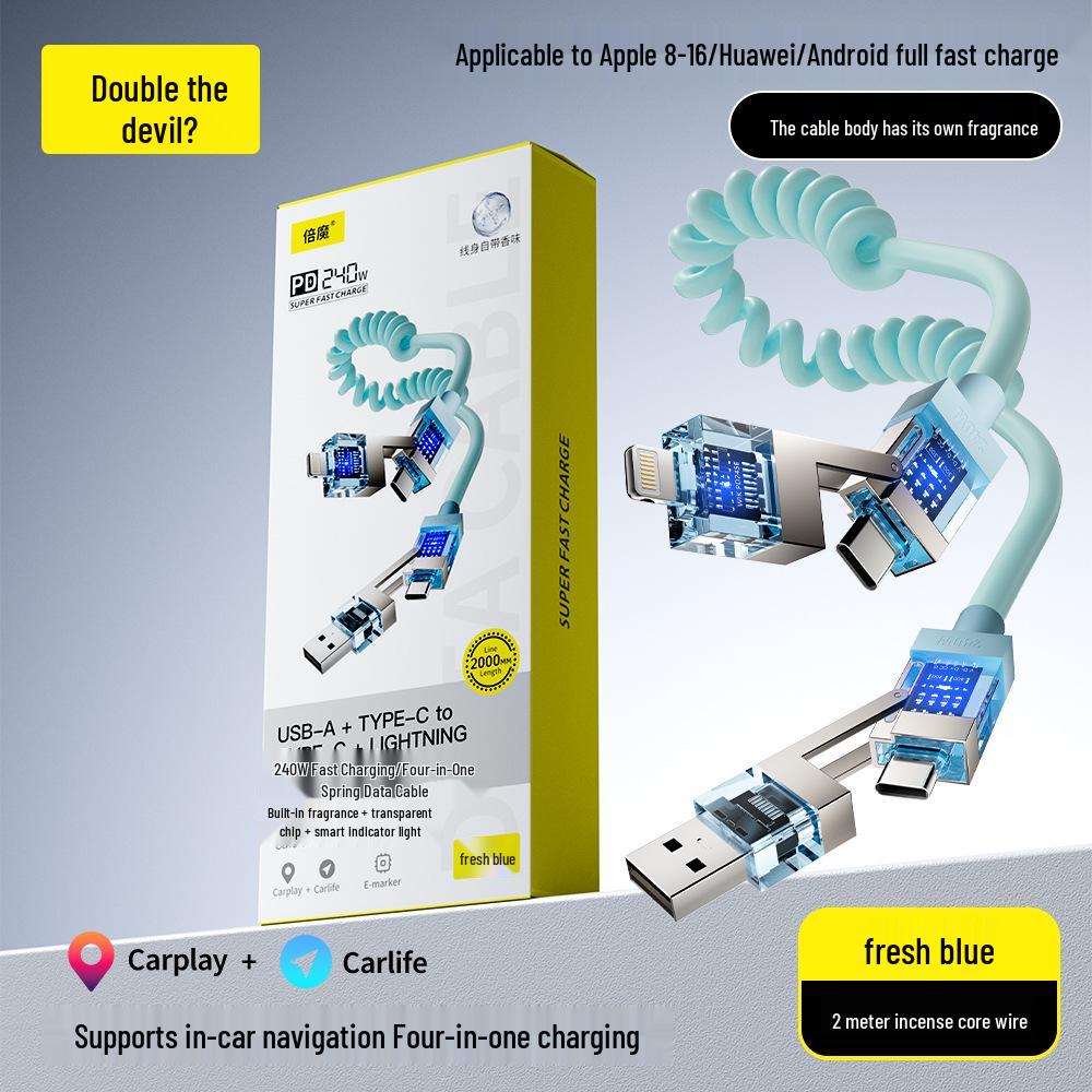 Smart Flash Charge: Baimo 240W 4-in-1 Aromatherapy Fast Charging Cable for Apple & Android