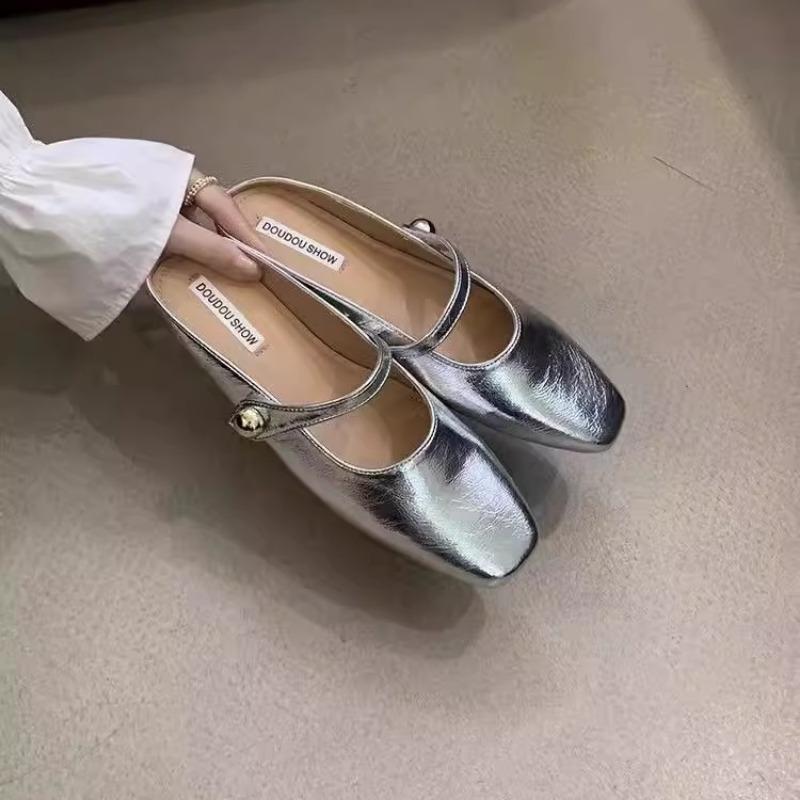 French Toe Half-slippers Spring Small-sized Inward-heightening Cool Slippers Soft-soled Flat Single Shoes