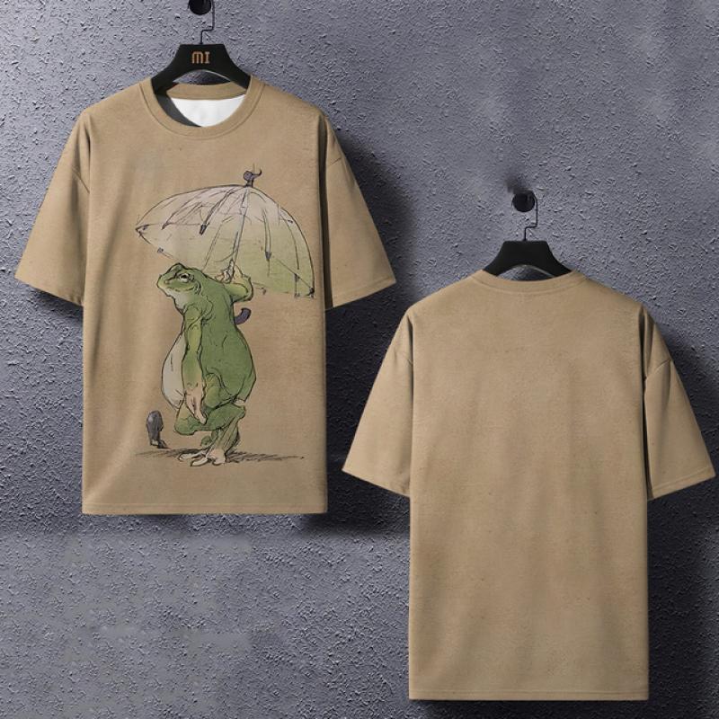 Animal T Shirt For Men Japanese Style Frog Element Graphic 3D Print Tees Loose Short Sleeve T-Shirts Oversized Men Clothing Tops