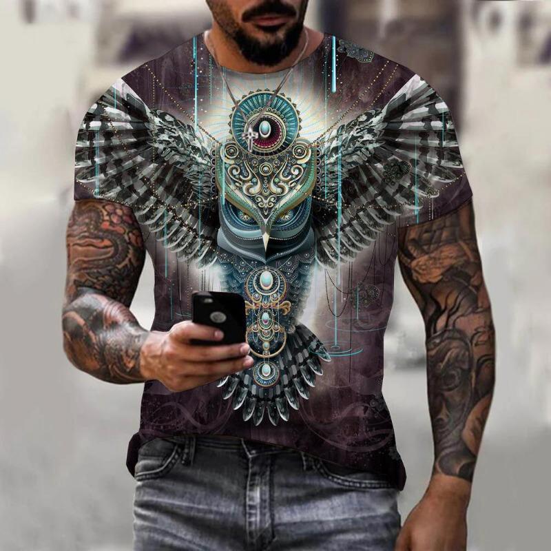 Fun Animal Owl 3D Print Summer Men's Round Neck T-shirt Casual Short Sleeve Oversized T Shirts Fashion Tee Tops Men Clothing