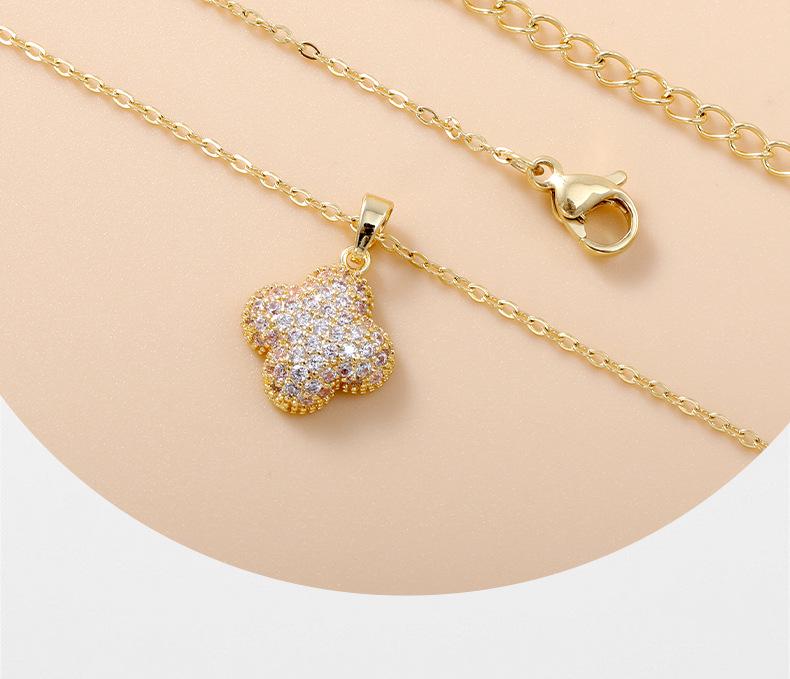 Glänzendes Perlmutt Kupfer Ohrringe & Halskette Set: Gebürstetes vierblättriges Kleeblatt-Design, nicht verblassend, luxuriöser Damenschmuck.