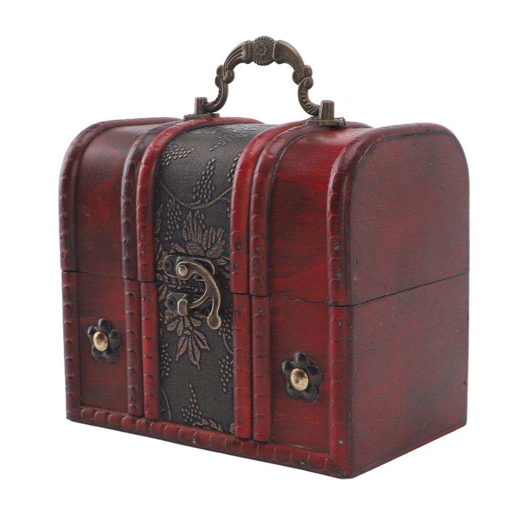 Vintage Trälåda för Smycken Retro Skattkista Prydnadslåda med Handtag Minnessak Gåva Dekorativ