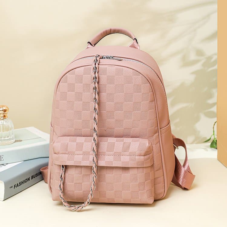 Chessboard embossed backpack large capacity women's backpack