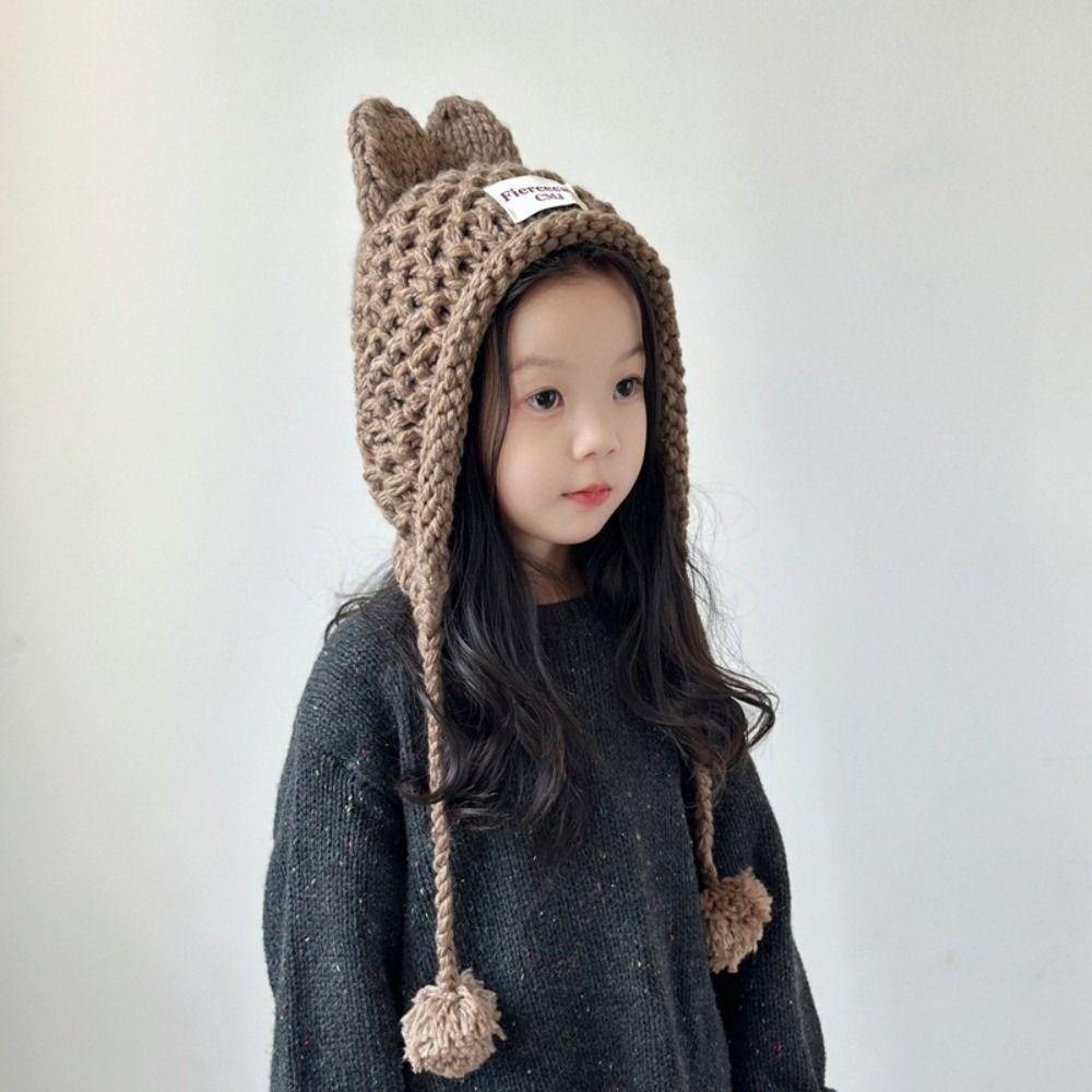 Solid Color Baby Crochet Hat Rabbit Ear Ear Protection Cap Korean Hand Knitted Cap  Kids