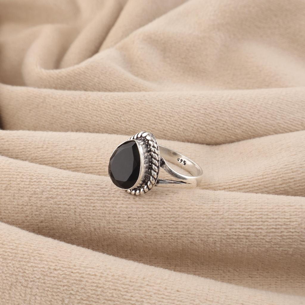 Natural Black Onyx Gemstone 925 Sterling Silver Jewelry Handmade Women Ring Gift For Wife RR-85-21