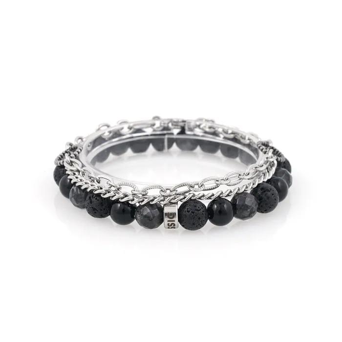 Black and Gray 839 Gemstone Two-Circle Point Chain 1141 Bracelet Set (C2403-SE379_BK)