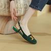 Fashion Summer Sandals Shoes Low Heel Women Sandals Fashion Metal Buckle Sheep Suede Sandals Tassel Women Pumps Ladies Shoes Green