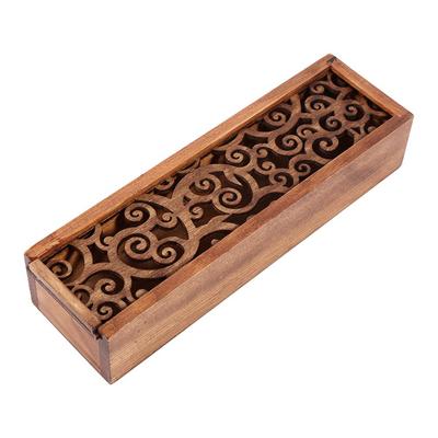 Estuche de Madera para Lápices Caja Organizador de Papelería de Escritorio Escuela Oficina (#1 Tipo Hierba Remolino)