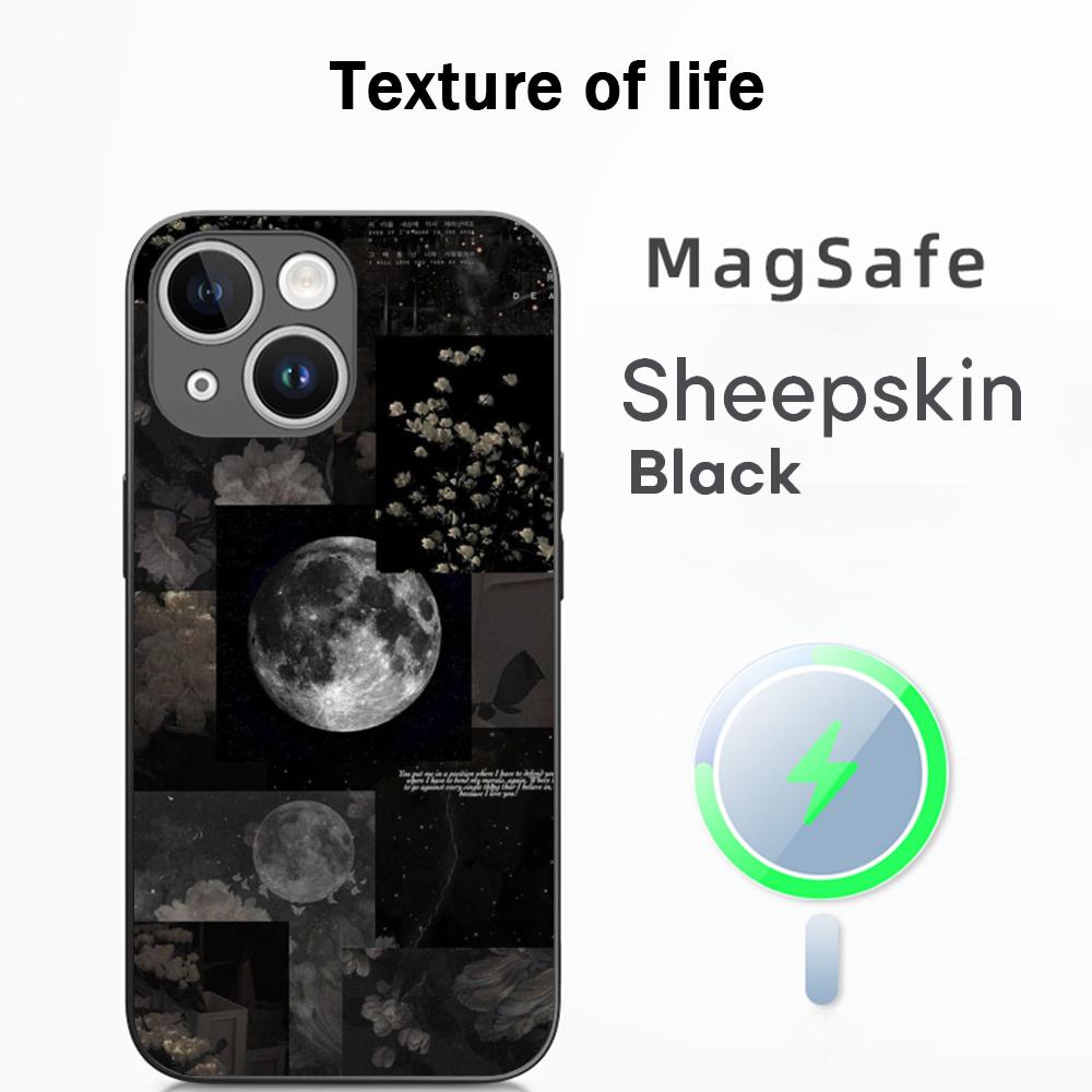 Cool moon fashion poster pattern Phone Case For iPhone 17 16 15 14 13 12 Plus Pro Max High-end Luxury Magsafe Sheepskin