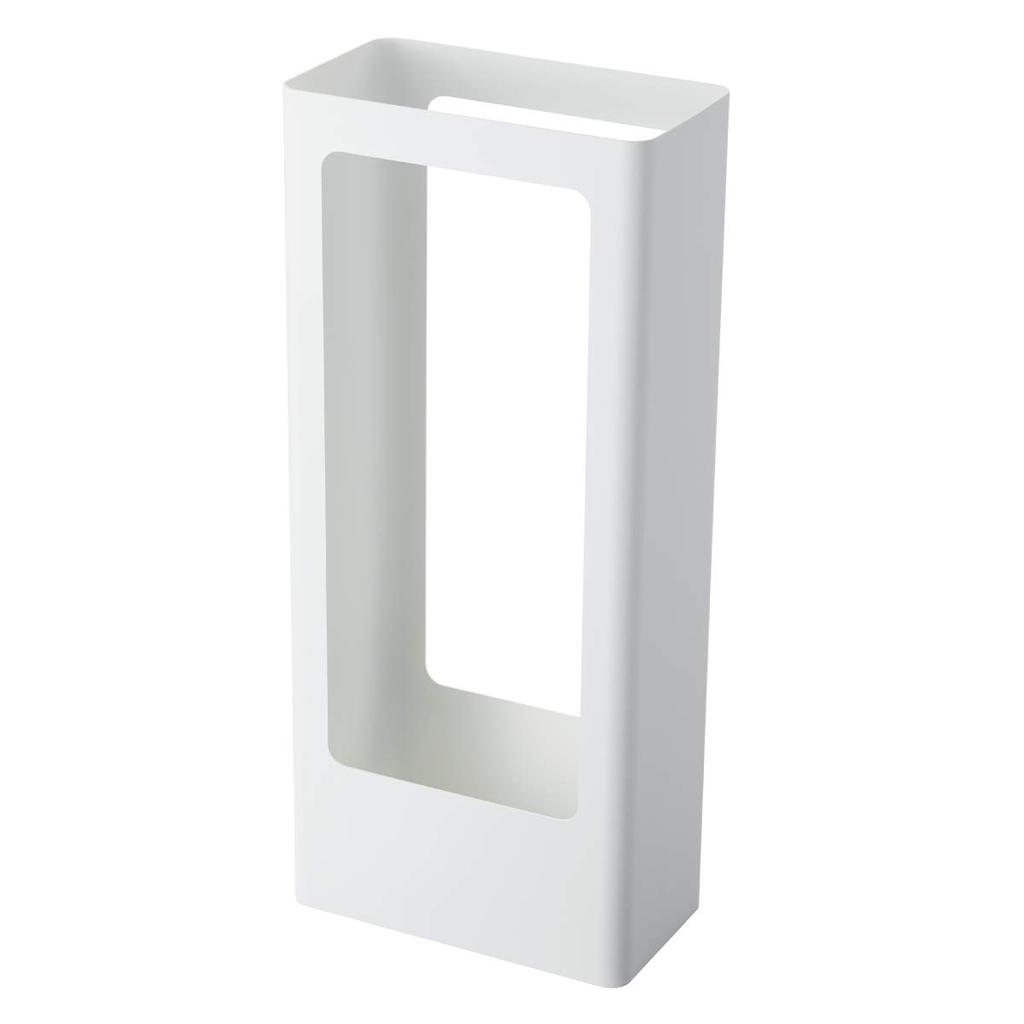 Slim, thin, Scandinavian-inspired umbrella stand for entryways. Tower design, simple, available in white and black. Yamazaki Industries (white).