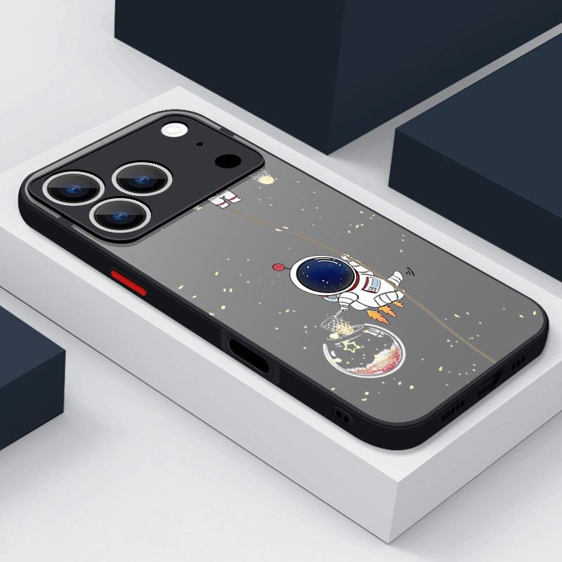 Cartoon Astronaut Phone Case For iPhone 17 Air 16 15 14 Pro Max 13 12 17 Pro 16e 11 Matte Shockproof Soft Edge Hard Cover Funda