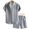 Summer Solid-color Checkered Men's Collarless Short-sleeved Shorts Loose Suit