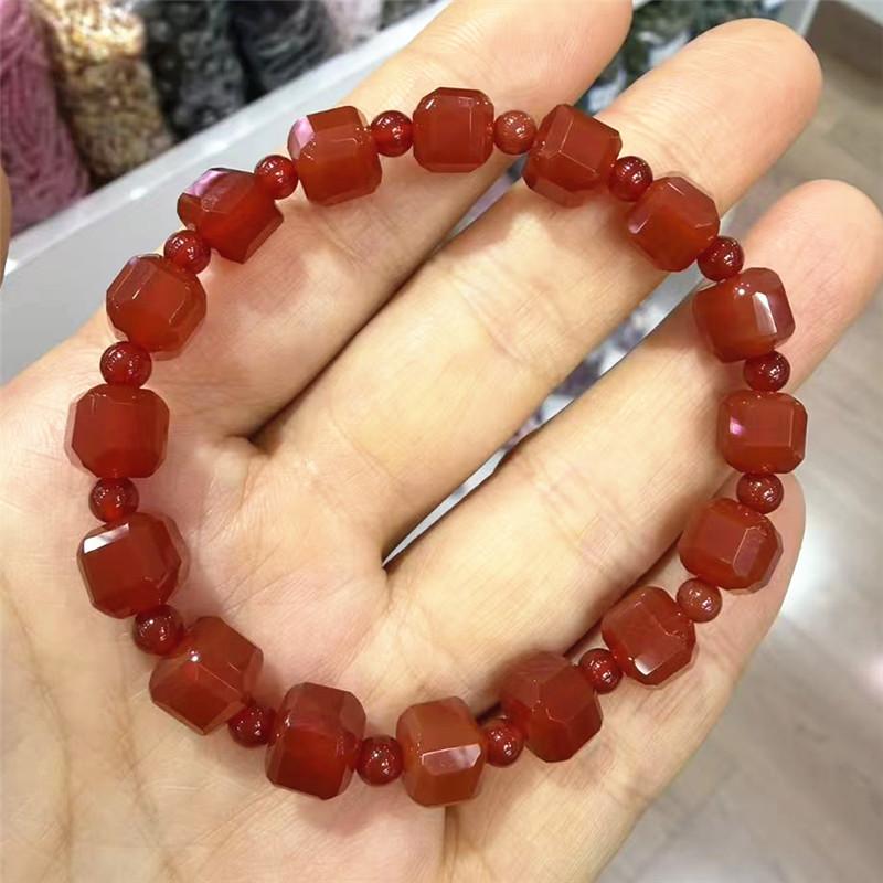 Natural agate cut face pan bead bracelet fashionable diamond face old bead bracelet green agate four-sided laicai bracelet